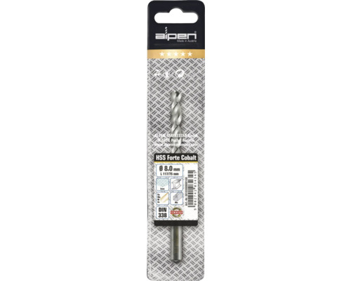 Alpen HSS Forte Cobalt borr, 8.0 mm diameter
