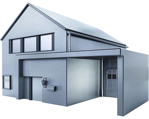 Husmodell med garage och stuprör