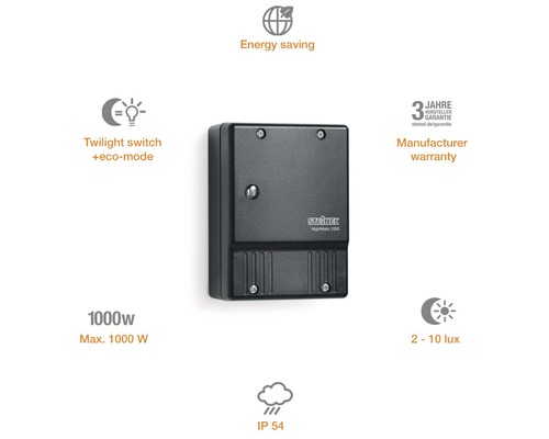 Steinel Nightmatic 2000 ljussensor med skymningsrelä och Eco-läge, maximal effekt 1000 watt, IP 54