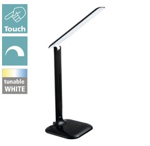 Svart LED-skrivbordslampa med tryckfunktion och justerbar ljusfärg