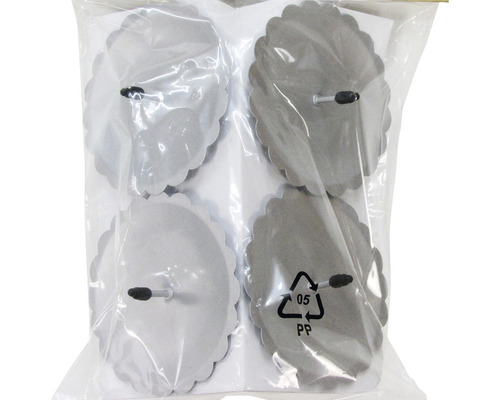 Förpackning med fyra silverfärgade tallriksventiler med tallrikshjul för manuell reglering av lufttillförseln