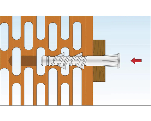 Illustration av en pluggmontering i en perforerad tegelsten