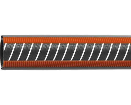 Tvärsnitt av en trädgårdsslang med förstärkt struktur