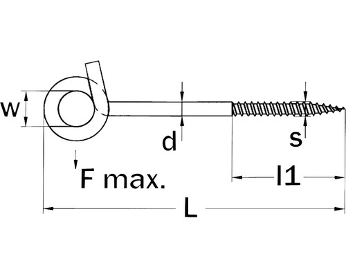 Ritning av en ringskruv med måttangivelser
