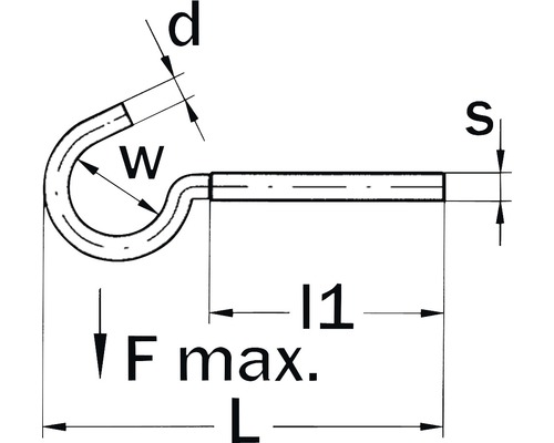 Teknisk ritning av en krok med dimensioner