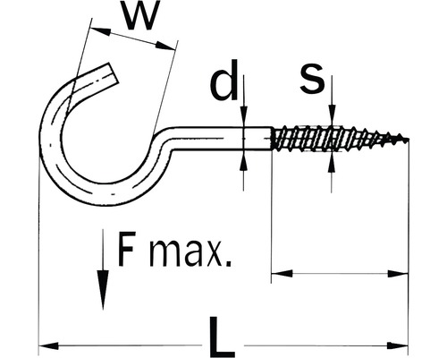 Teknisk ritning av en krokskruv med måttangivelser