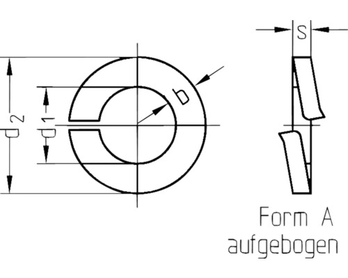 Teknisk ritning av en fjäderringbricka, form A