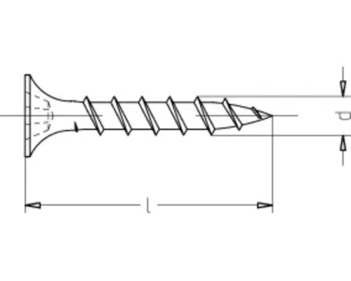 Teknisk ritning av en skruv med försänkt huvud