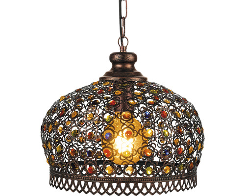Pendellampa med metallram och färgade dekorativa stenar