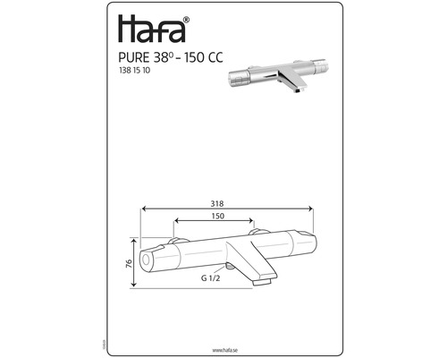 Hafa Pure termostatblandare 38 grader Celsius 150 millimeter