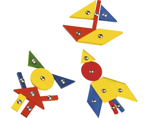 Magnetisk träleksak med olika former.