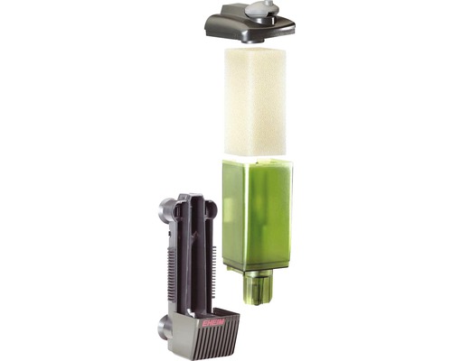 Innerfilter för akvarier med filtermedia och pumphuvud