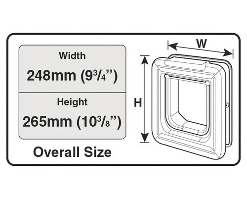 Mått på en kattlucka: 248 mm bred och 265 mm hög.