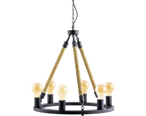 Rund hänglampa med rep och glödlampor