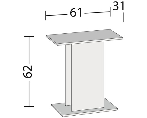 Illustration av ett sidobord med mått