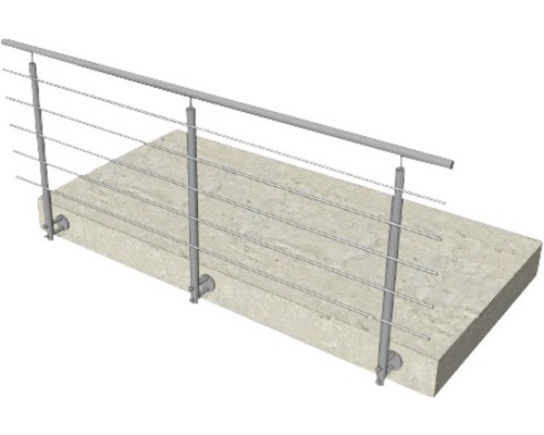 Räcke i stål med horisontella trådar för fallskydd