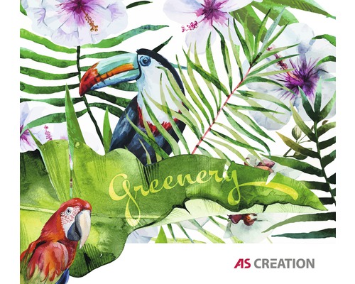 Tapet med tropiskt mönster, med tukan och papegoja