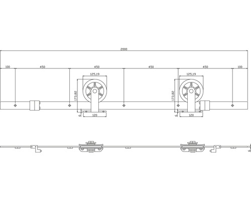 Teknisk ritning av skjutdörrsbeslag med mått.