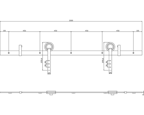 Teknisk ritning av ett skjutdörrsystem med dimensioner.