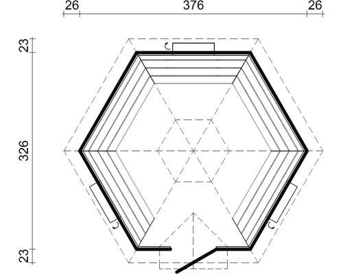 Planritning av ett trädgårdshus med mått