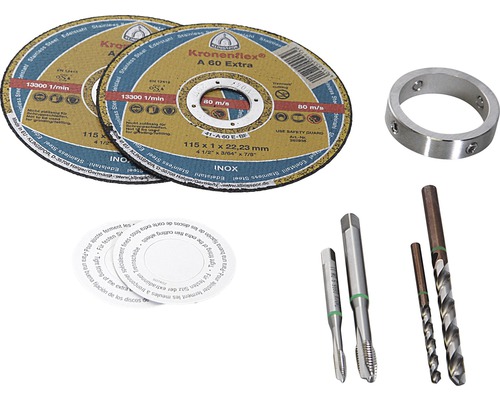 Set med två kapskivor, en ring och diverse borrar