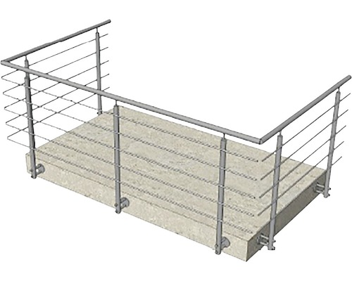 Räcke med vajrar av rostfritt stål på betongunderlag