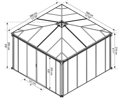 Skiss av ett lusthus med måttangivelser