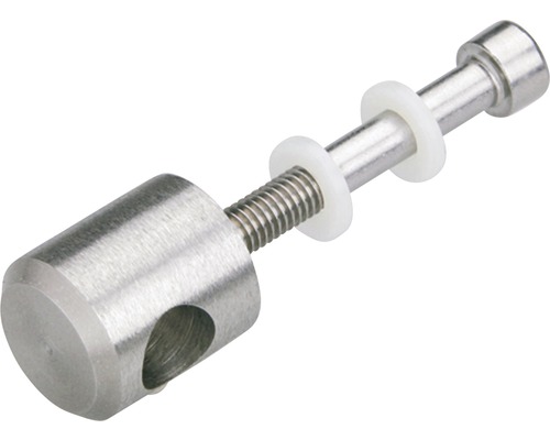 Fästelement i metall med gänga och plastbrickor