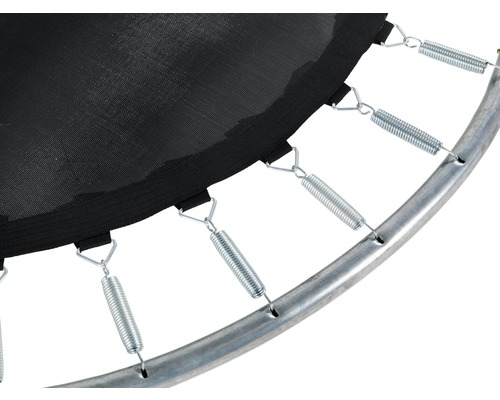 Detaljvy av en studsmatta med fjädrar och ram