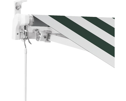 Markis med vita och färgade ränder