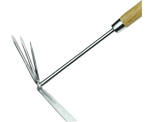 Trädgårdskultivator med trähandtag och stålspetsar