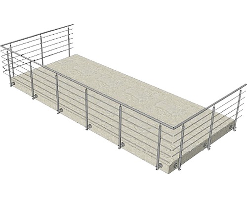 Rostfritt stålräcke på en betonggrund