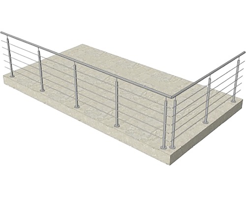 Räcke i rostfritt stål på betongunderlag