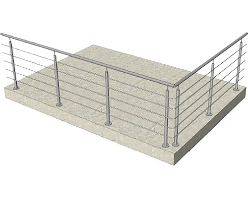 Rostfritt stålräcke med horisontella stag på en terrass