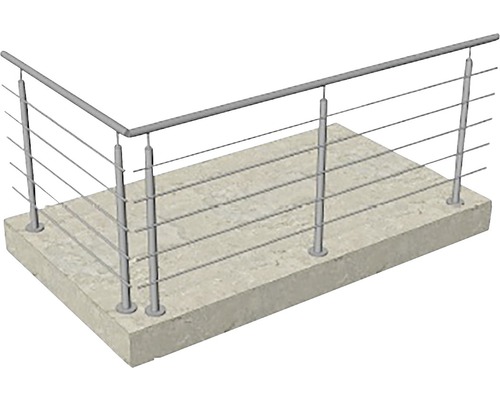 Räcke med rostfria stålvajrar på en betongyta