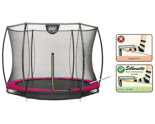 Trampolin med säkerhetsnät och Silhouette fot skyddssystem