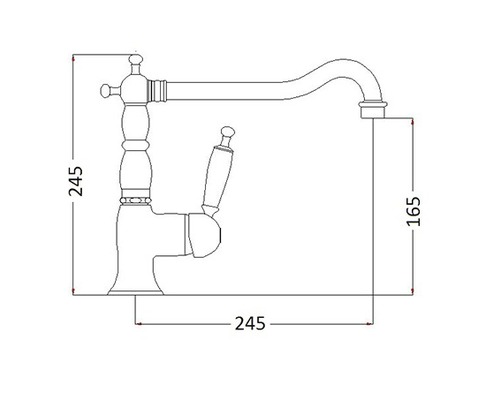 Teknisk ritning av en köksblandare med mått.