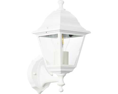 Vit vägglampa i lyktstil med klart glas