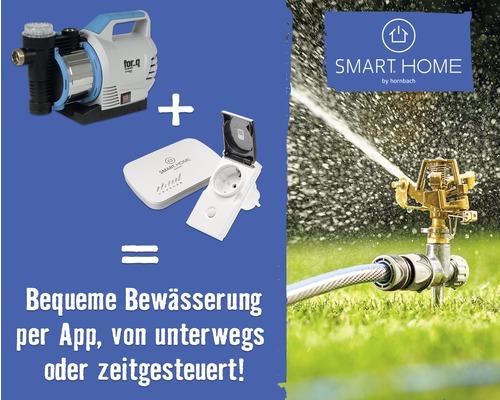 Bild av ett trädgårdsbevattningssystem med pump, Smart Home-styrning och gräsmattsvattnare för bekväm vattning