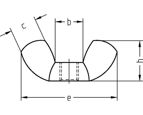 Teknisk ritning av en vingmutter med måttangivelser