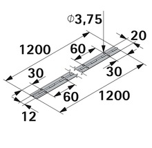 Teknisk ritning av ett pianogångjärn med dimensioner