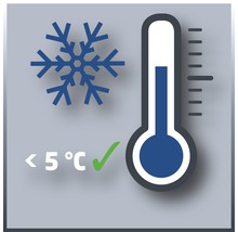 Symbol för förvaring under 5 grader Celsius med snöflinga och termometer