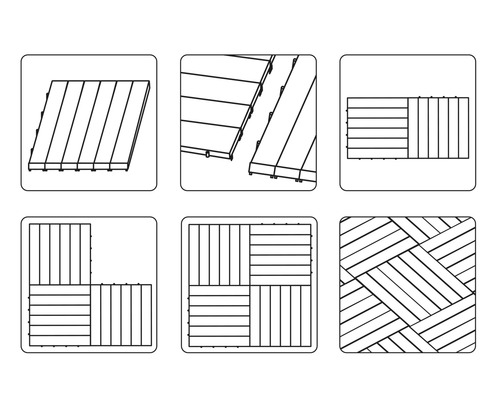 Illustration av olika läggningsmönster för trädgårdsplattor