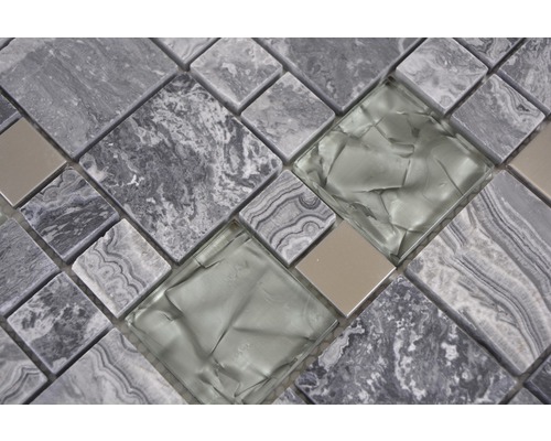 Fyrkantig mosaikplatta av marmor och glas