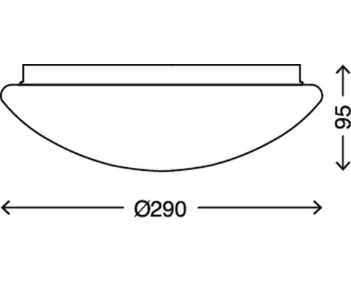 Teknisk ritning av en taklampa med måttangivelser