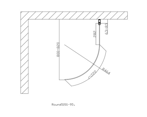 Teknisk ritning av en duschdraperi med mått