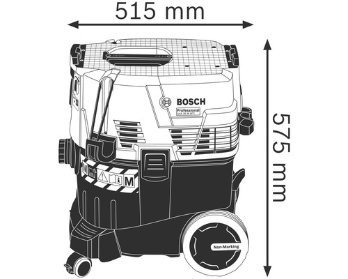Bosch industridammsugare med måtten 515 mm bred och 575 mm hög.