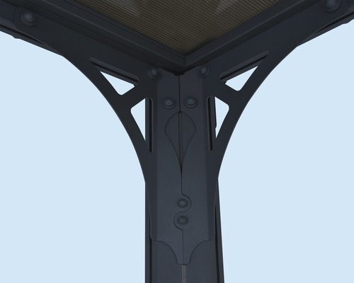 Detaljvy av ett lusthus hörn med bärande element