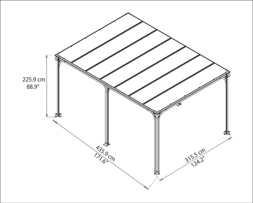 Teknisk ritning av ett lusthus med dimensioner