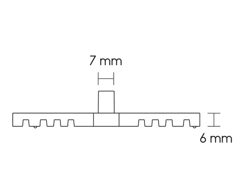 Teknisk ritning av en fästprofil med måtten 7 mm och 6 mm.